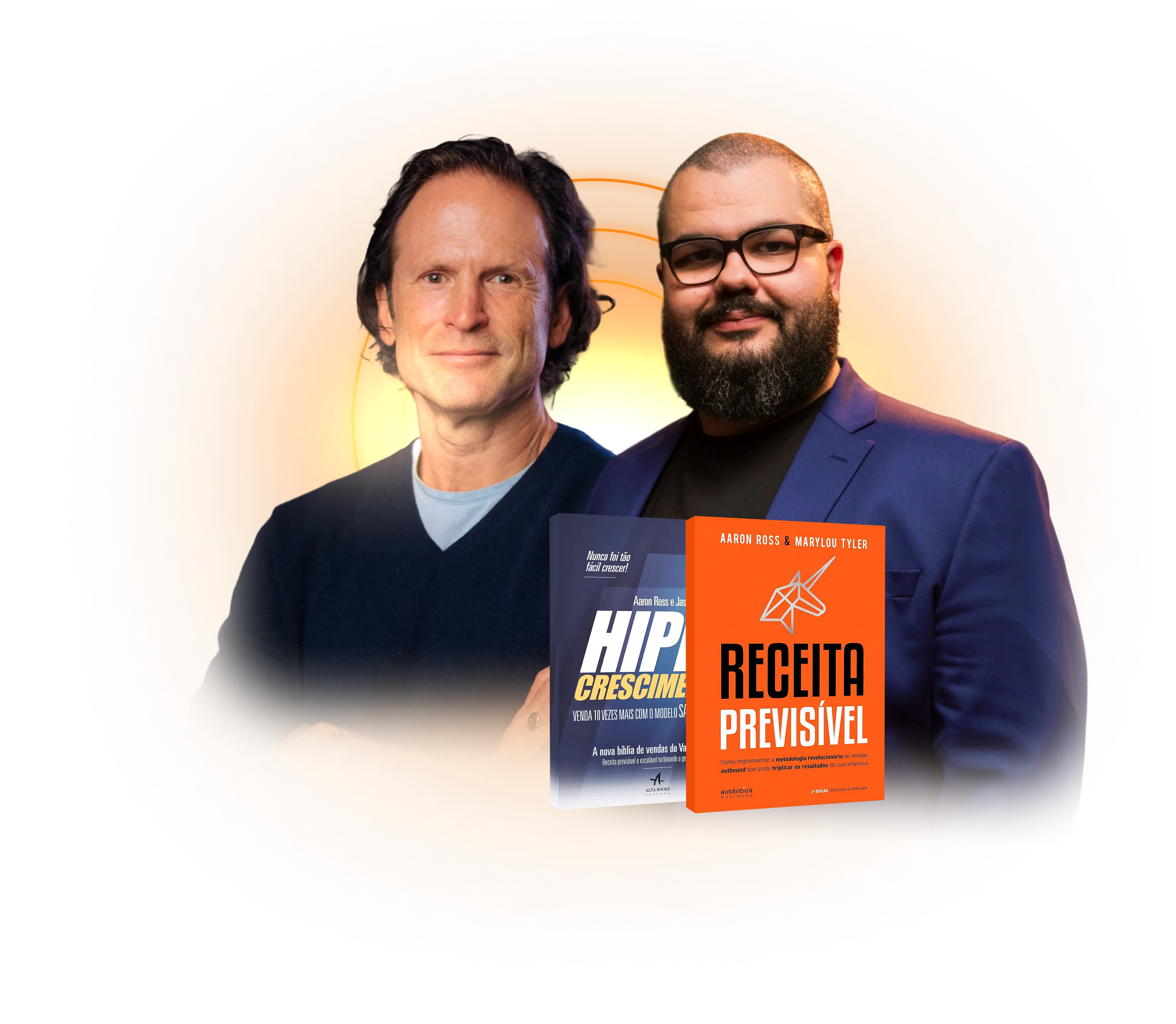 Aaron Ross e Thiago Muniz, com os livros Receita Previsível e Hipercrescimento